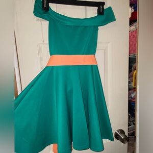 Green Dress with Orange Belt